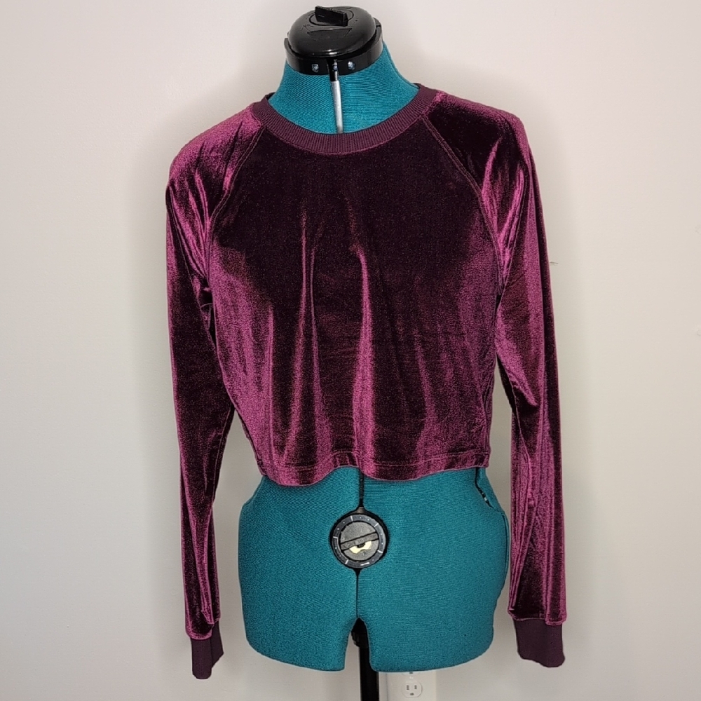 Greyson Velvet Long Sleeve Crop Top - Deep Purple (Chablis) Size XS, NWT